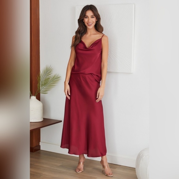 (9861-SOL-TRQ) SPAGHETTI STRAP COWL FRONT CAMI - Picture 5 of 5